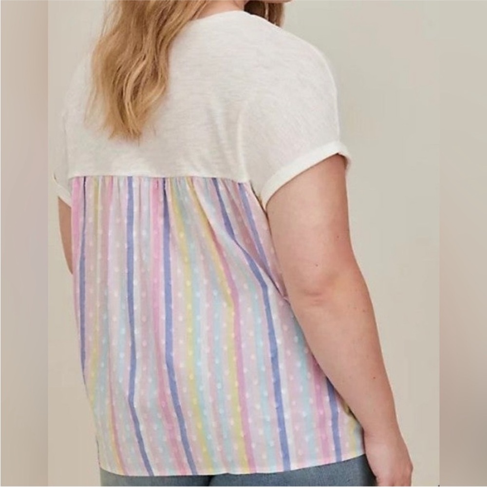 NWT Torrid White‎ Multi Stripe Tee with Polka Dots Women’s Size 2